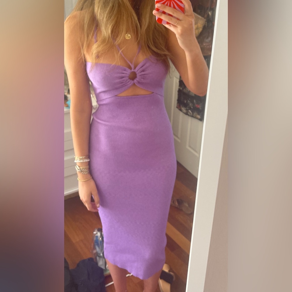 Abbeline Purple Bodycon Midi Dress Sweetheart Neckline